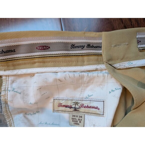 Tommy Bahama Dress Pants Men's 34x30 Beige 100% Silk Pleated Front Resort Beach - Picture 8 of 8